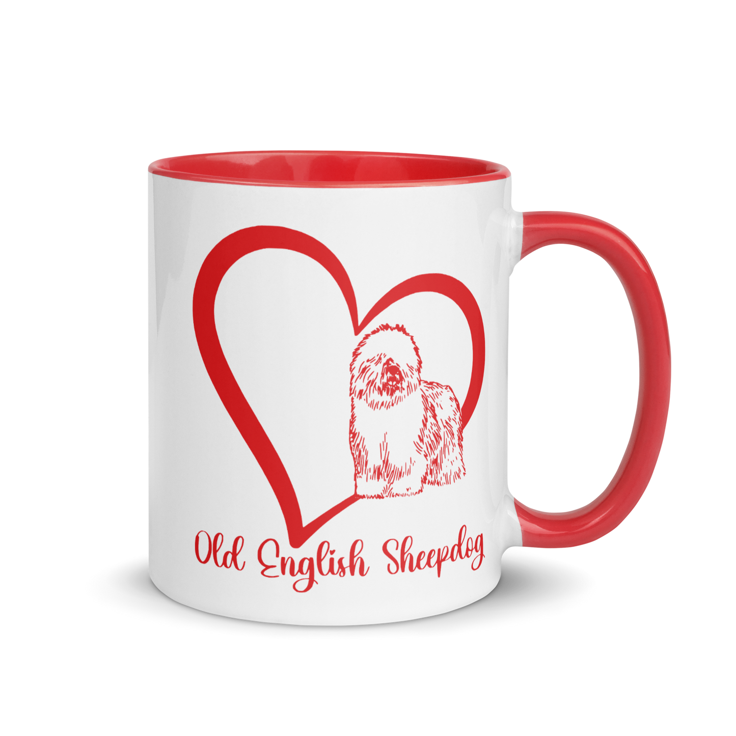 Old English Sheepdog Heart Red Ceramic Mug