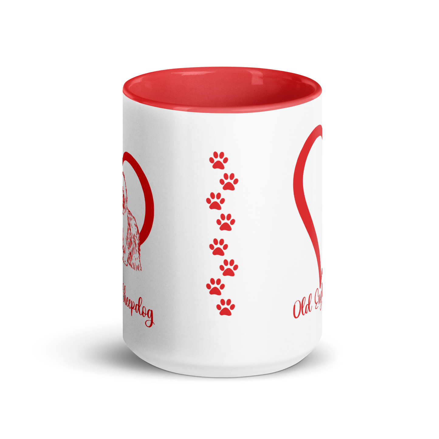 Old English Sheepdog Heart Red Ceramic Mug