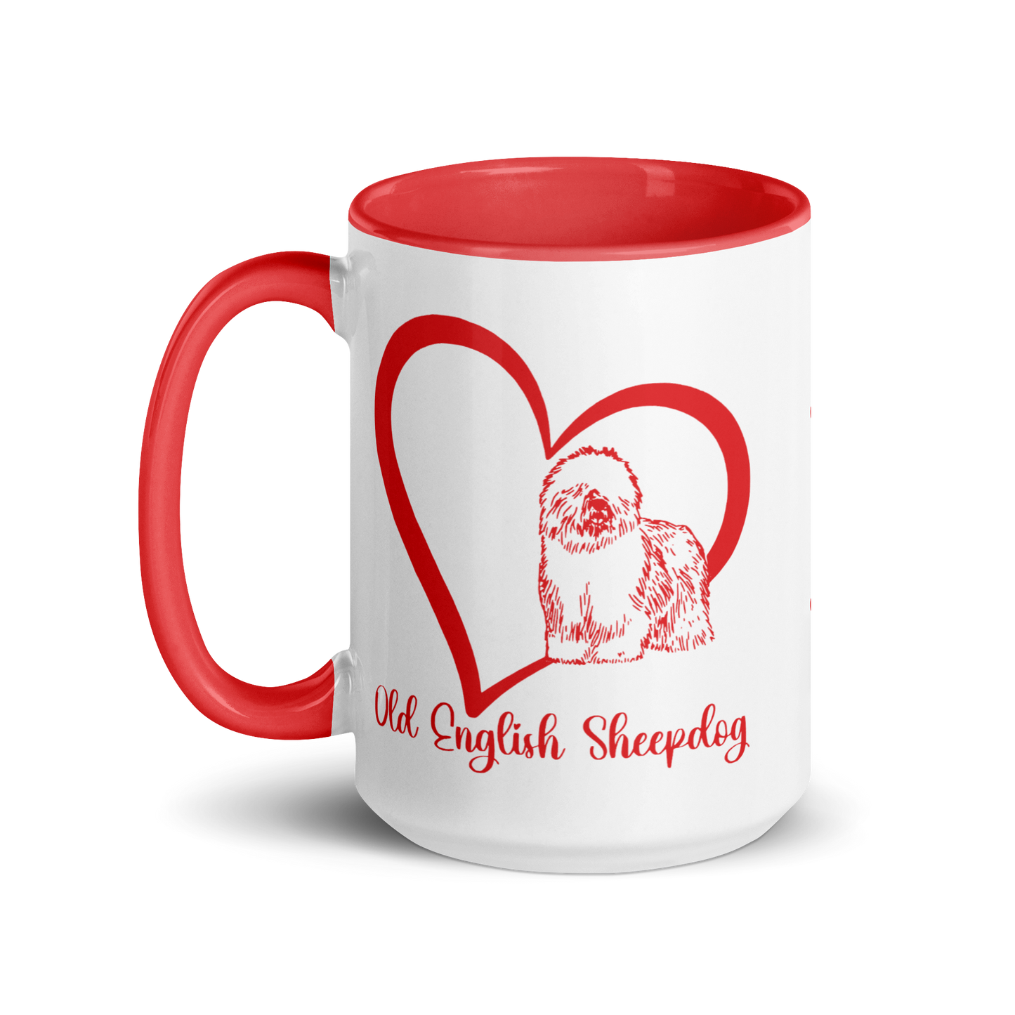 Old English Sheepdog Heart Red Ceramic Mug