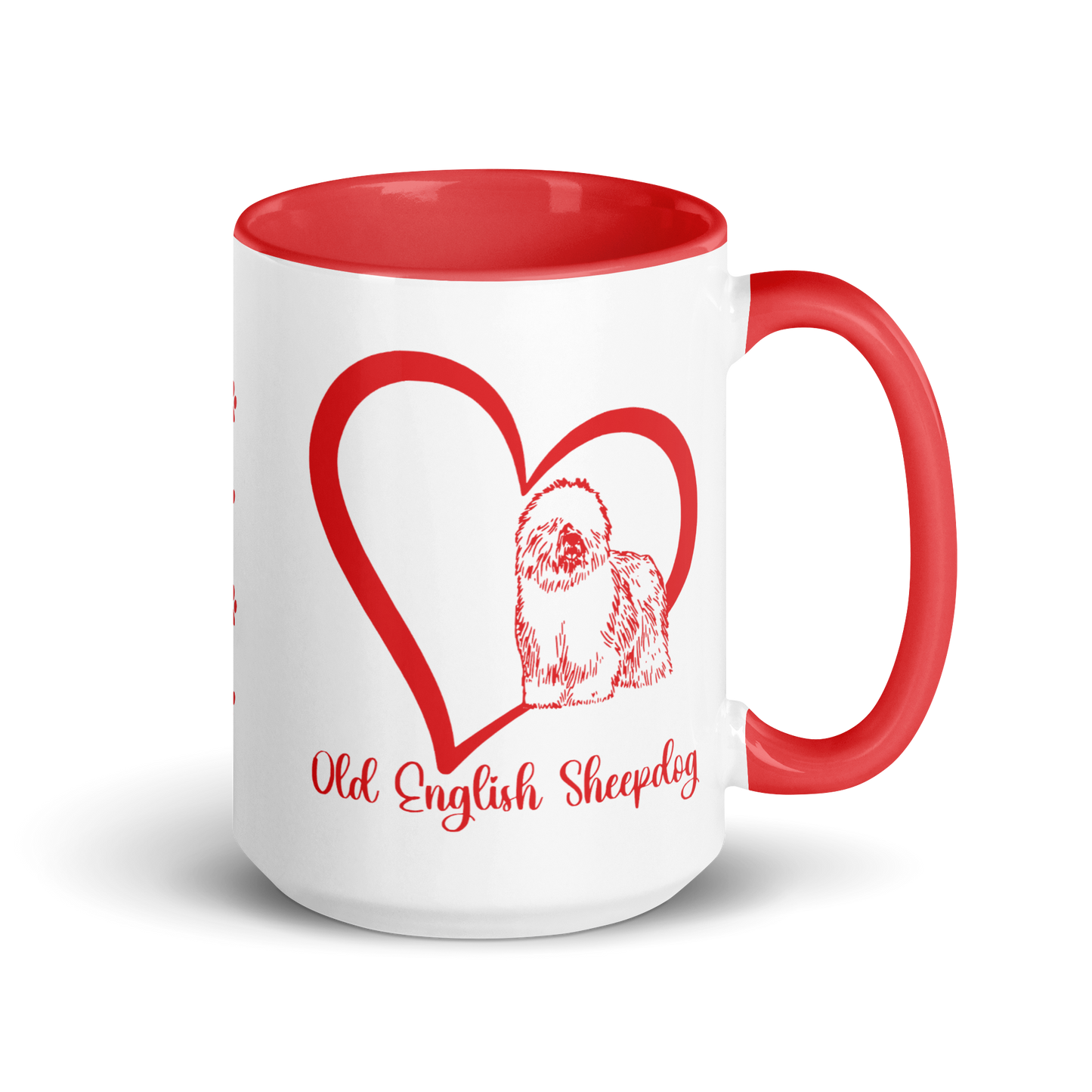 Old English Sheepdog Heart Red Ceramic Mug