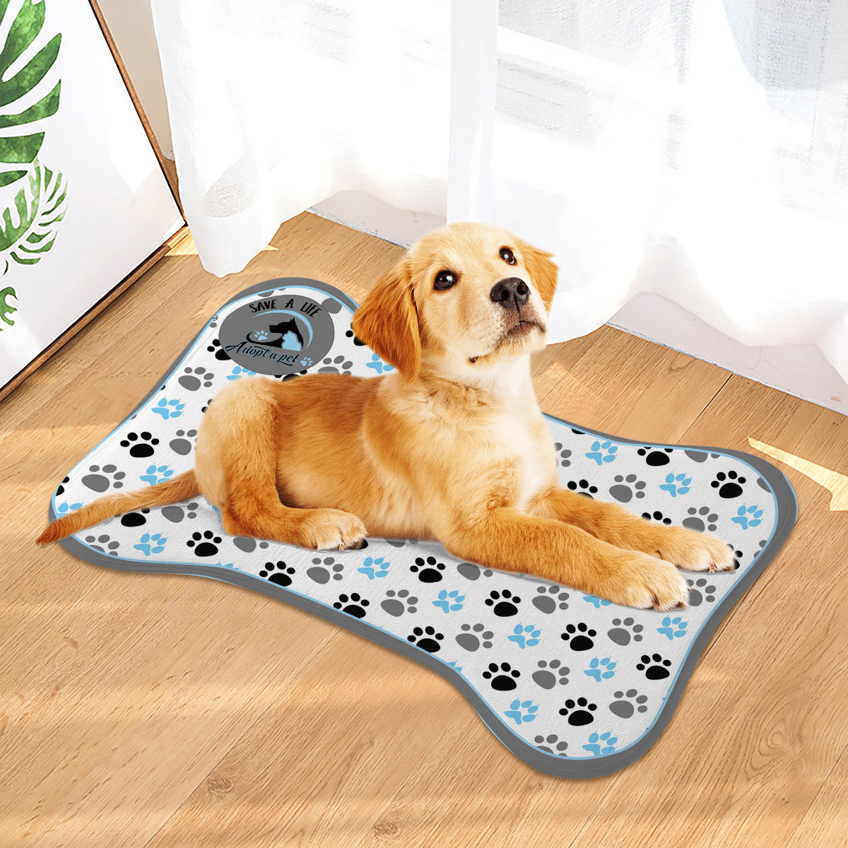 Brown and Blue Big Paws Prints, Personalized - Dog Bone Rug